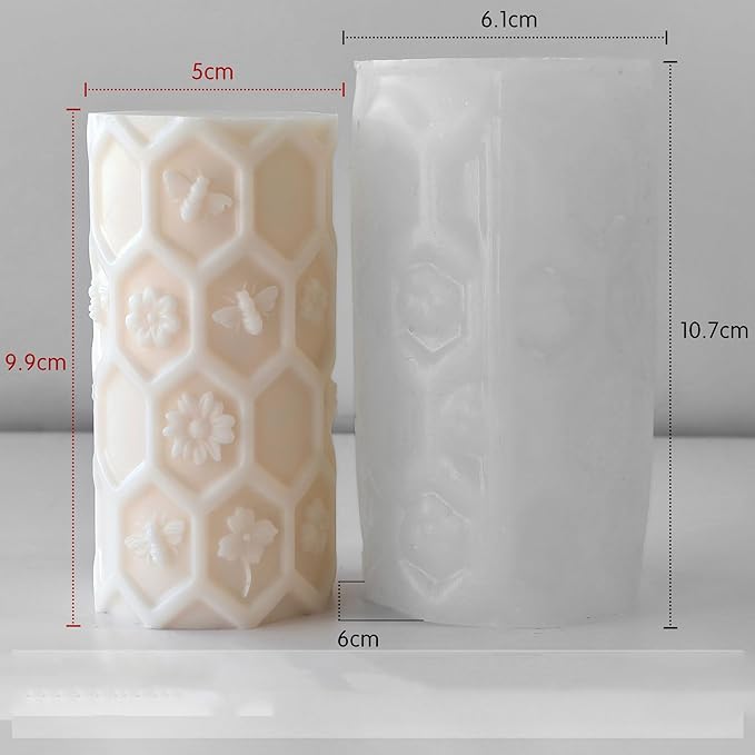 Honeycomb Cylinder Flower Succulent Peony Cylinder Candle & Resin Mold - Resin Casting Silicone Molds for Home Decor & Candle Making Wave Spiral Mold