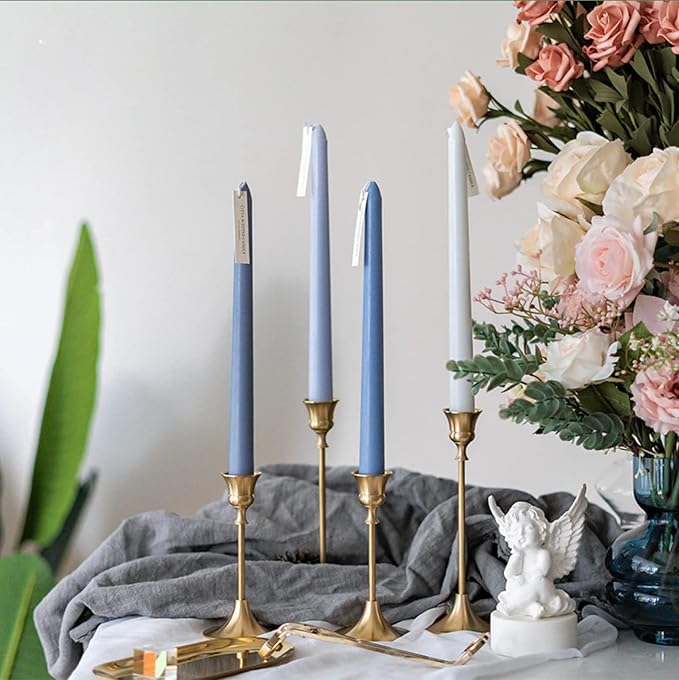 Blue Taper Candles 10'' Colored Candle Sticks Set of 4 | Mild Sea Salt Vanilla Scented, Natural Soy Wax | Home Decor Kitchen Decor Wedding Decorations (Blue Shades)