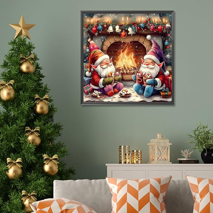 APTDYIGL 5D Christmas Diamond Painting Kits for Adults Beginner,DIY Christmas Gnomes Diamond Art Kits for Adults,Round Full Drill Diamond Dots with Gem Art Kits,Home Wall Decor 13.7X13.7inch