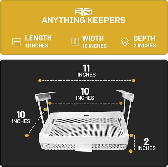 Keepers - Organizer for Home, Kitchen, Bathroom, RV, Small Spaces - Storage Organizers - Compact Metal Basket - Under Cabinet Holder - Easy Install - Holds Strong - Fits in 11x10x2in - White