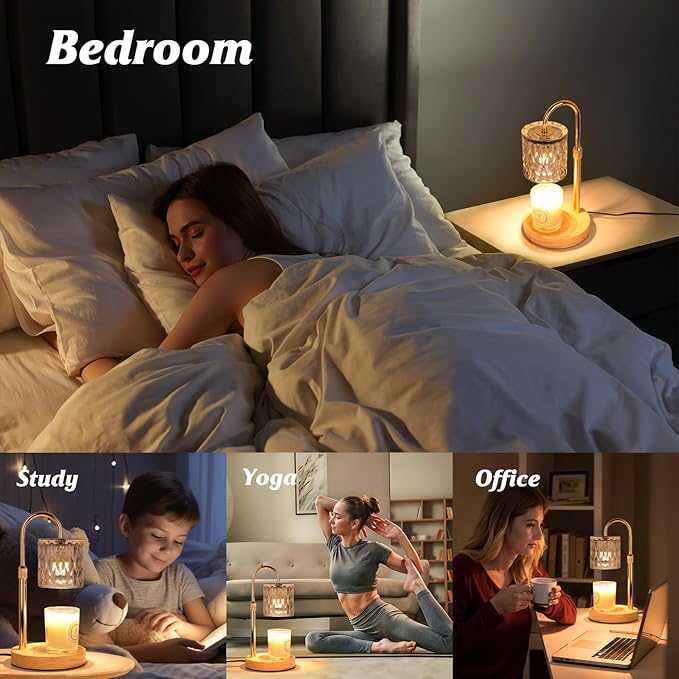 HAIDOLIANG Candle Warmer Lamp with Timer and Dimmer, Height and Brightness Adjustable,Glass Electric Wax Warmer with 2 Bulbs for Women Mom Gifts, Home Decor for Scented Jar Candles (Grey)