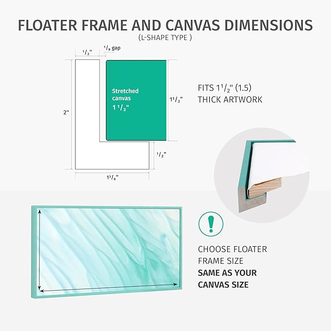 Pixy Canvas Floater Frame 5x10 for 1-1/2 (1.5) inch Deep Canvas Paintings/Canvas Prints/Wood Canvas Panels/Wall Art/Wall Decor/Home Decor/Artwork (Chrome, 5 x 10 inch, Landscape)