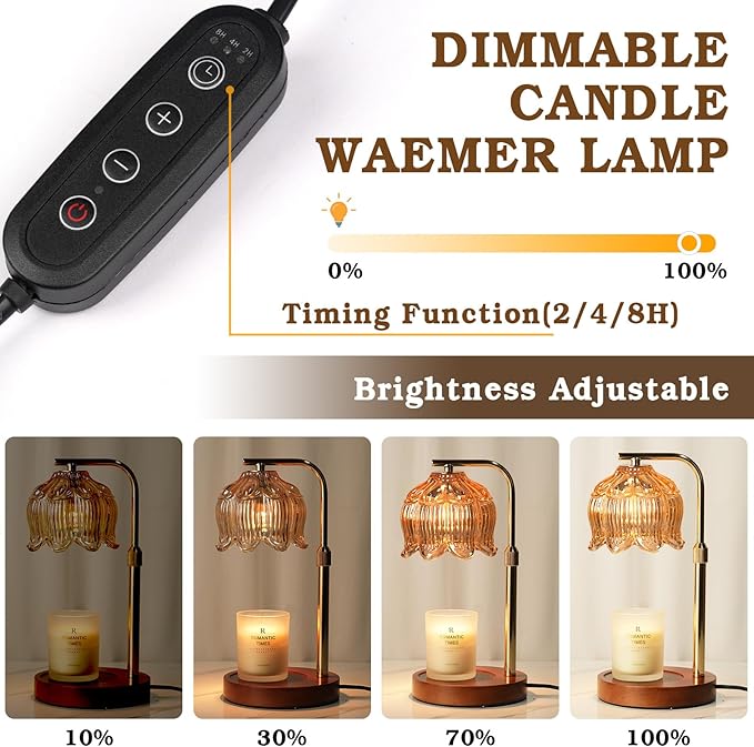 Funistree Candle Warmer Lamp for Yankee Candles, Height Adjustable Candle Heater Lamps with Timer, Christmas Birthday Gifts for Women Mom, House Warming New Home Room Decor, with 2 Bulbs