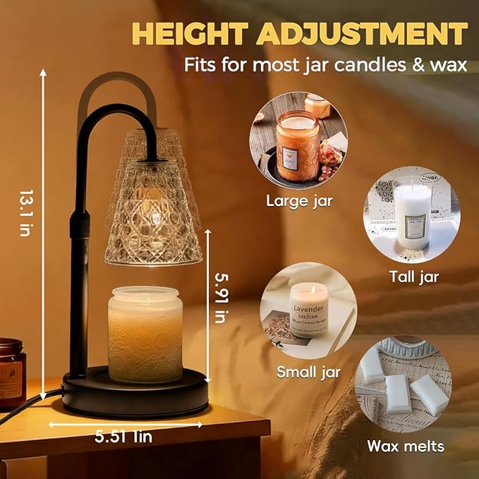 Candle Warmer Lamp with Timer Dimmable, Birthday Gifts for Women Mom, House Warming Gifts New Home Decor, Wax Melt Warmer for Jar Candles with 2 Bulbs