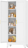 White Pantry Storage Cabinet,71" Kitchen Pantry with Doors and 4 Adjustable Shelves, Metal Storage Cabinet, for Office, Home, Garage, School