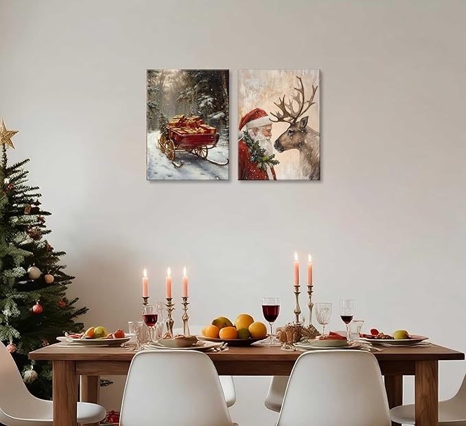 Paint by Number Kit for Adults & Kids, 2 Pack Christmas DIY Painting Kit, 16x20 Inch Canvas Each, with Brushes, Paints & Hanging Kits Framed