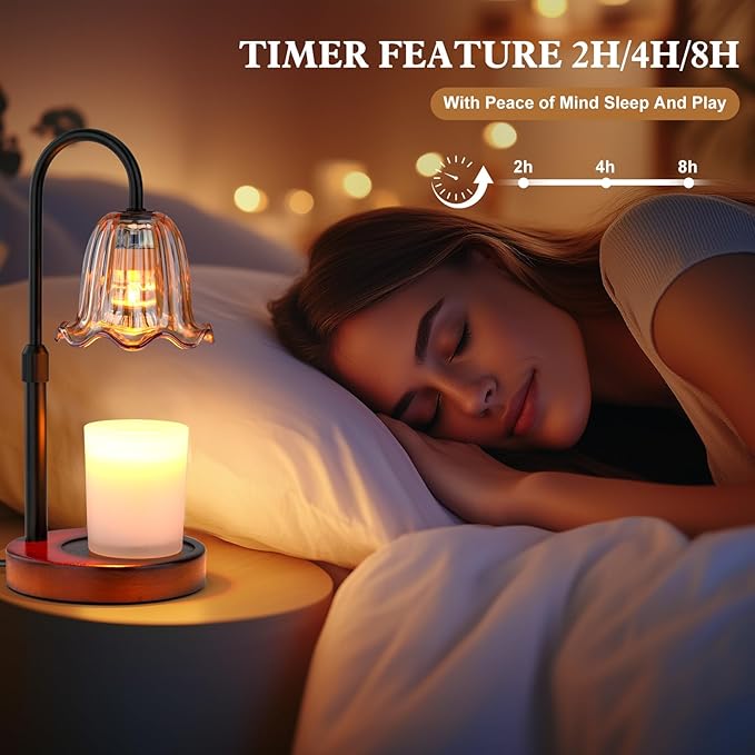Candle Warmer Lamp Electric: Dimmable Timer Candles Warming Lamps - Height Adjustable Burner Jar - No Flame Scented Melts Wax - All Candle Jars Table Light Home Decor