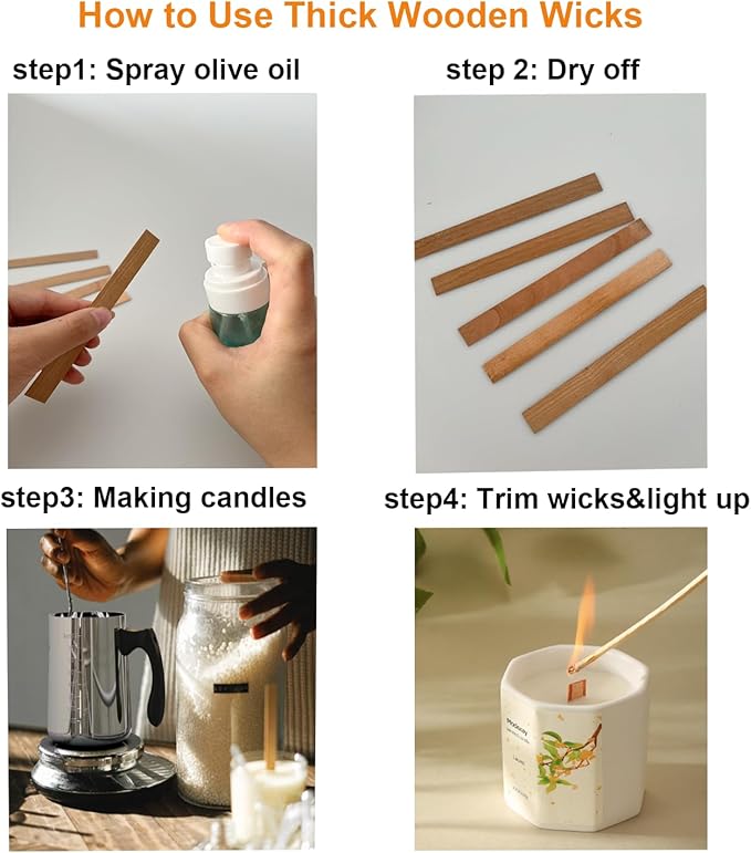 300pcs Thickened Wood Wicks Wooden Candle Wick with Stickers and Bases Candle Wicks for Candle Making Crackling Sound 5.1 X 0.5 Inch Wooden Wicks for Candle Making 300 pcs in Total