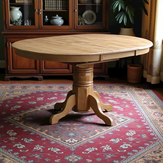 Furnifact Oval Dining Table – Extendable Round Pedestal Kitchen Table with Solid Wood Construction, Perfect for Dining Room, Classic Oak Finish