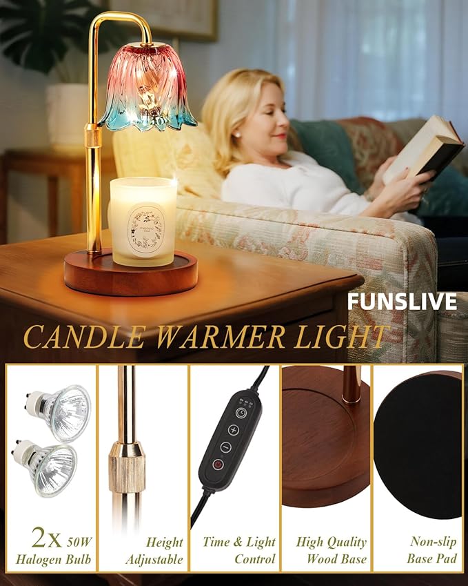 Flower Candle Warmer Lamp with Timer Dimmable, Candles Warming Lamp Height Adjustable, Birthday Gifts for Women, Candle Warmer Light for Jar Candles, Housewarming Gift, House Warming Gifts New Home