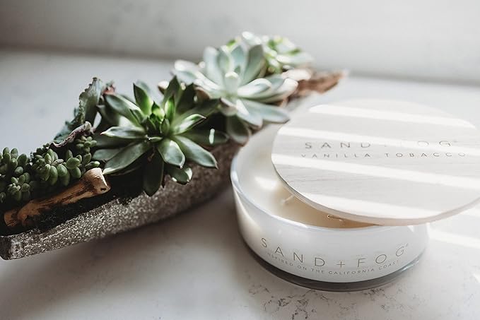 Sand + Fog Scented Candle - Vanilla Sandalwood-Additional Scents and Sizes–100% Cotton Lead-Free Wick - Luxury Air Freshening Jar Candles - Perfect Home Décor for Your Cocktail Table–34oz
