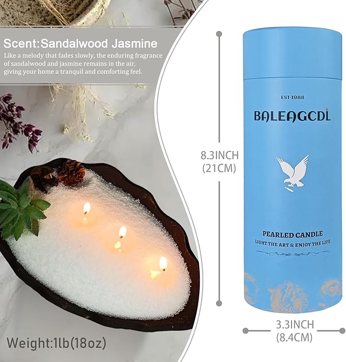 Soft Sandalwood Jasmine Fragrance Pearled Candles with 30 Wicks - MANNYCOM 18oz(1.1lb) Sand Wax up to 110 Hours Burning time Smokeless Luxury Long Lasting Candle Making Kit