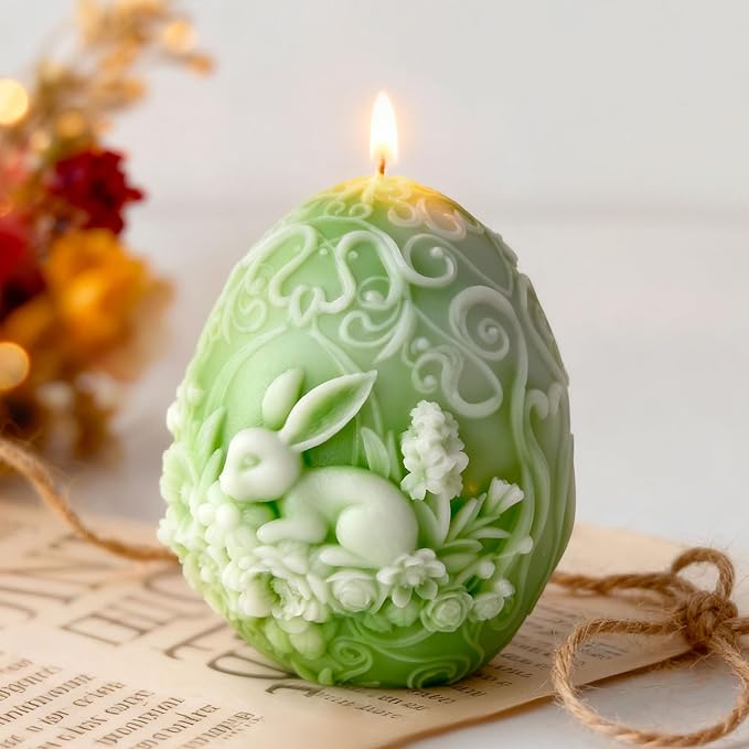Easter Candle Mold for Candle Making, 3D Silicone Mold for Resin Casting DIY Plaster Polymer Clay Home Decoration (Rabbit&Eggs)