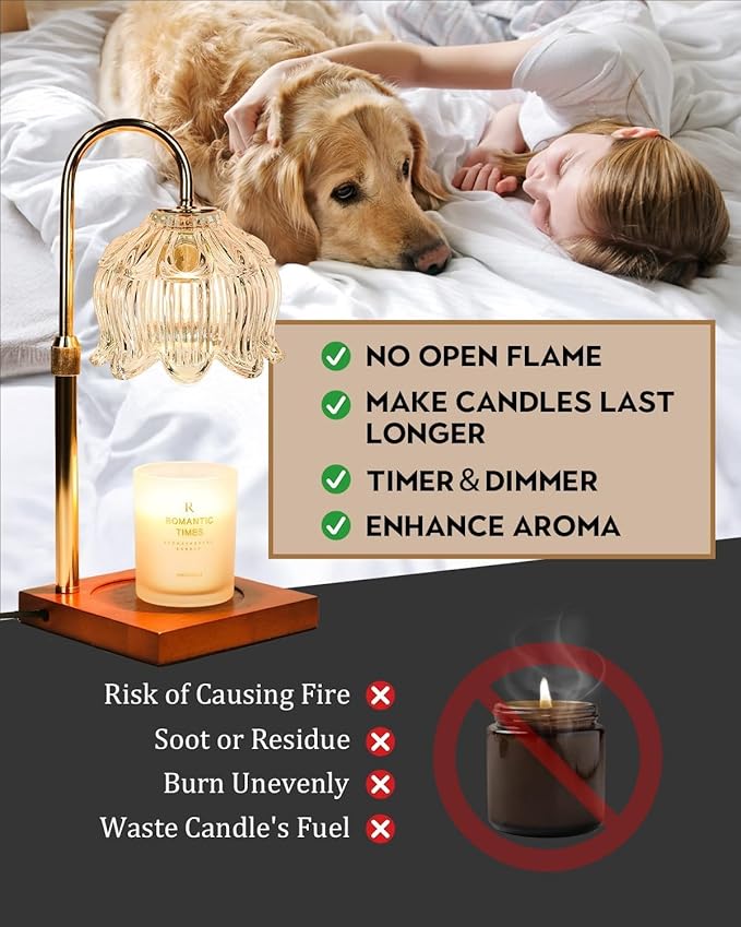 Clear Crystal Candle Warmer Lamp with Timer & Dimmer, Candle Warmer Adjustable Height, Mothers Day Birthday Gifts for Women Mom, House Warming New Home Bedroom Decor, Flower Wax Warmer for Jar Candle