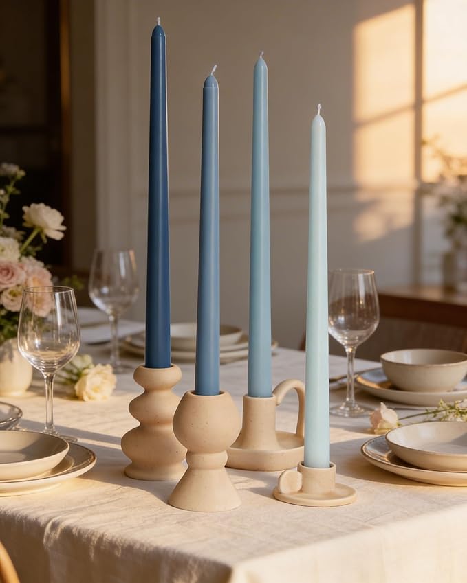 Viyffo Taper Candles, 12 Inch, 20 Pack, Blue – Unscented, Smokeless Design, Up to 8-Hour Burn – Tall Candlesticks for Table Decor, Weddings & Dinners