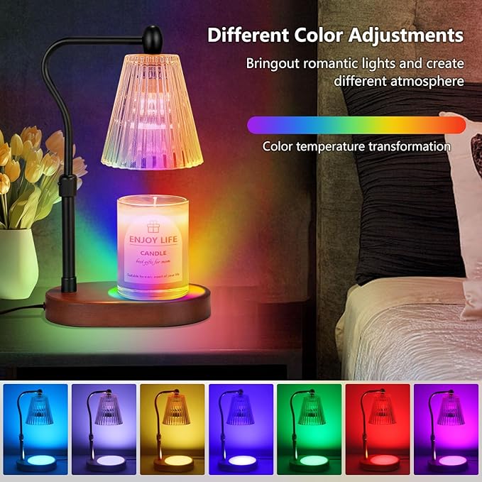 seenlast Candle Warmer Lamp with 8 Colors LED Changing,with Timer Dimmer Adjustable Height,Mothers Day Gifts,Vintage Home Decor