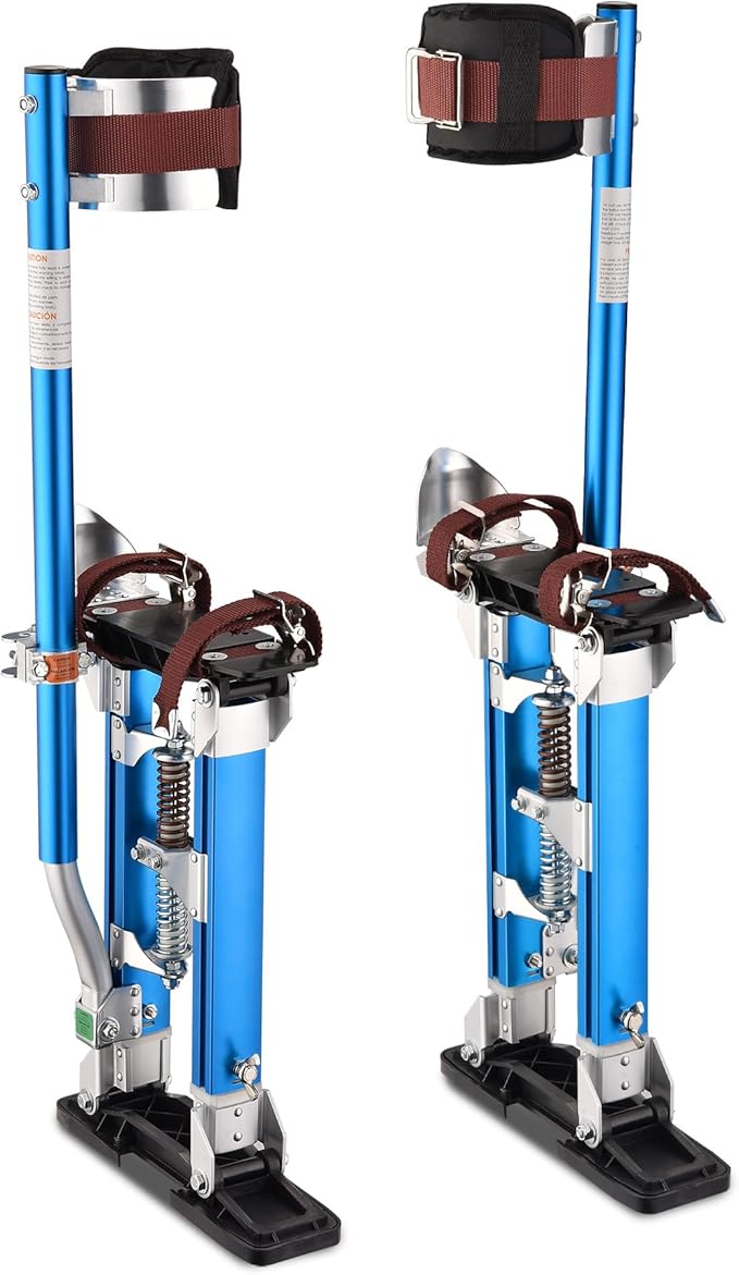 Yescom Drywall Stilts 16" - 24" Adjustable Aluminum Drywall Tools with Comfort Leg Pads for Sheetrock Painting Parade Costume Cleaning String Light Decor - Blue