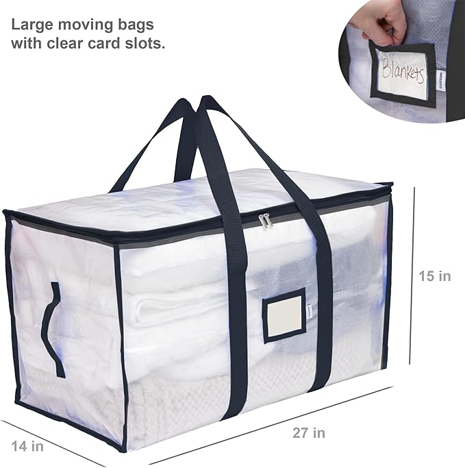 Storage and Moving Bags - Heavy Duty, Dust Protection and Water Resistant, Durable Zipper Closure and Sturdy Handles Best Moving Boxes Alternative (Black, 6 Pack)