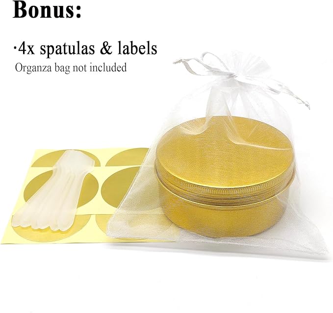 4pcs 250ml Round Lip Balm Tin Cans, 250 Gram Aluminum Tins Gold Cosmetic Sample Containers with Screw Lid, 250g Metal Empty Storage Travel Jars for Salves, Lip Balms, Face Cream, Candle, Tea