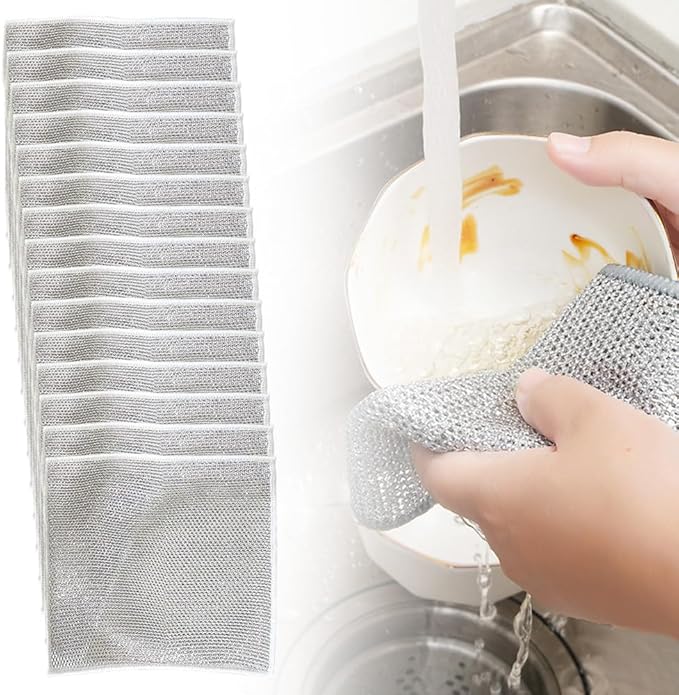 Multipurpose Wire Dishwashing Rags for Wet and Dry, New Double Layer Wire Cleaning Cloths Non Scratch Wire Dishcloth Rag, Reusable Scrubbing Pads for Washing Dishes Kitchen Supplies (15PCS)