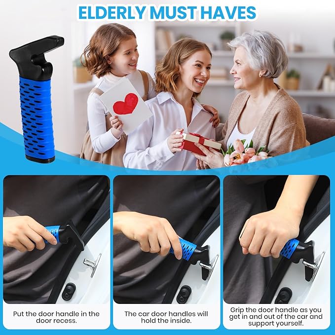 CAidRE Elderly Car Door Handle Assist Support - Auto Grab Cane for Seniors & Handicapped, Portable Mobility Aids for Getting Out of Car- Blue, 2 Pack