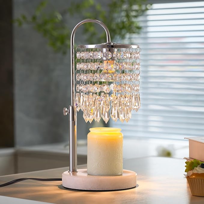 Candle Warmer Lamp with Timer Dimmer and 3 Bulbs, Lamp Candle Warmer with Marble Base,Wax Melt Warmer for Jar Candles, Birthday Gifts for Women Mom, House Warming Gifts New Home Decor