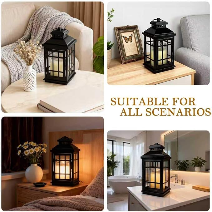 Black Candle Warmer Lamp with Timer - Flameless Enclosed Lantern Style Warmer for Large Jar Candles, Dimmable & Auto Shut-Off, Farmhouse Home Decor Housewarming Birthday (2 Bulbs)