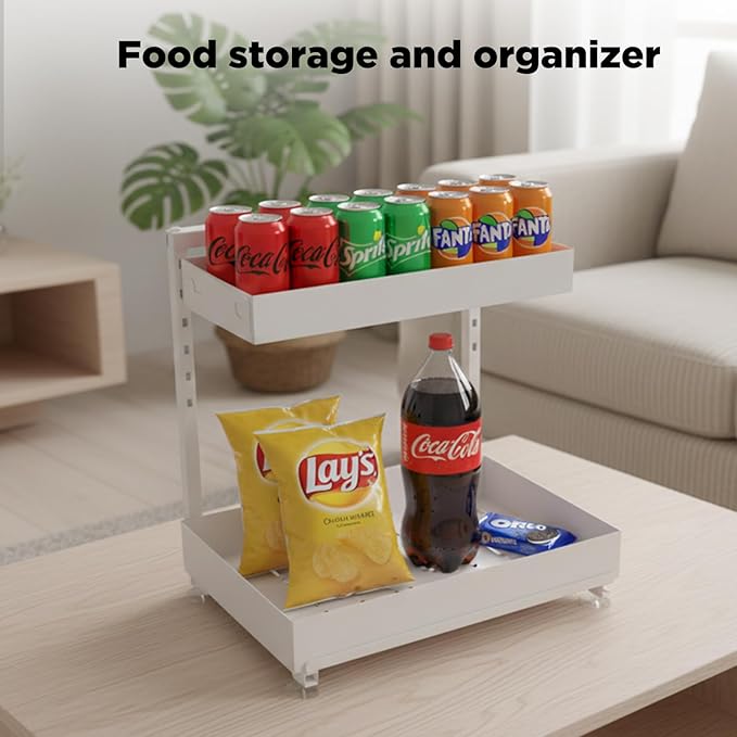 Under Sink Organizer, Bathroom Counter Organizer, 2 Pack 2 Tier L-Shape White, Adjustable Height Carbon Steel, Under Cabinet Storage with Pull Out Drawer, Use for Kitchen Bathroom Office Shop Laundry