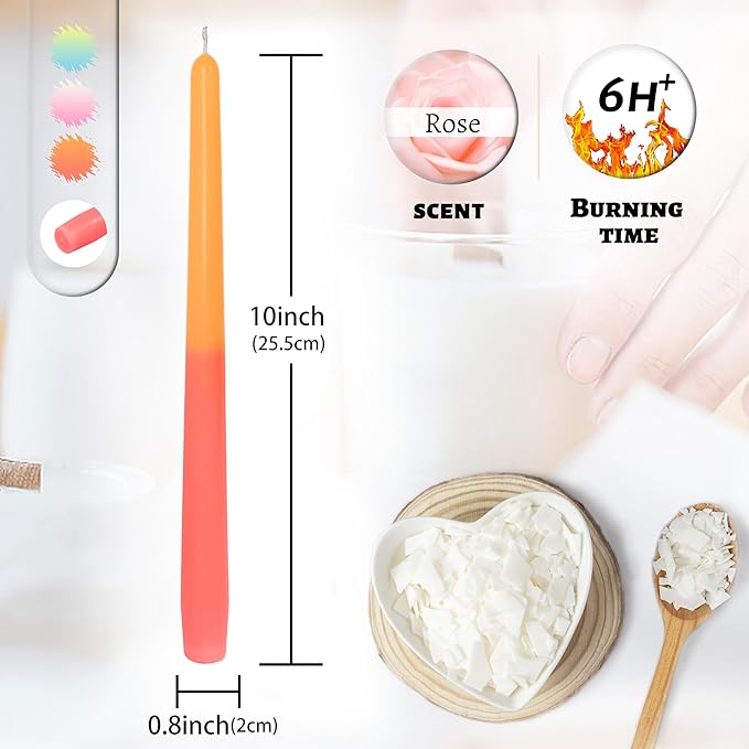 Handmade Rose Scented Taper Candles Long Lasting Smokeless Aromatherapy Candles 10 Inch Elegant Gradient Colored Taper Candlesticks for Home Decoration Anniversary Celebrations,Set of 6