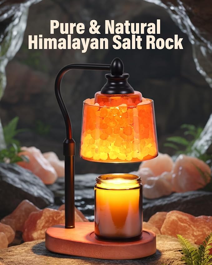 3-in-1 Candle Warmer Lamp with Timer Dimmable, Himalayan Salt Lamp & Passive Diffuser, Gifts for Women, House Warming Gifts, Wax Melt Warmer for Jar Candles