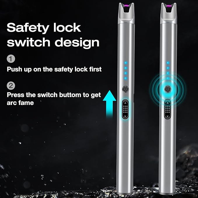Luxgaze 4 Pack Electric Candle Lighter Rechargeable USB Lighters Flameless Windproof Plasma Arc Lighters with Safety Lock Long Lighter for Candle BBQ Camping Birthday Party