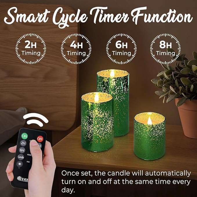 Rechargeable Flameless Candle, Flickering LED Pillar Glass Fake Candle with Remote and Timer, Built-in Battery Real Wax Electronic Candle for Room Decoration, Set of 3