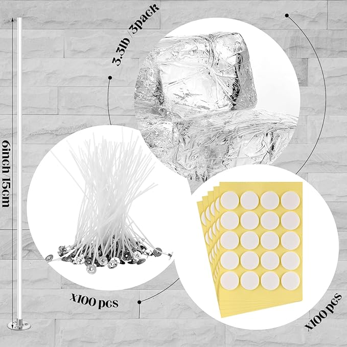 Heigble 9.9 lb High Density Transparent Gel Candle Wax Clear Gel Wax Jelly Candle 100 Pcs Wick and 100 Pcs Wick Stickers for DIY Making Handmade Projects Material Supplies