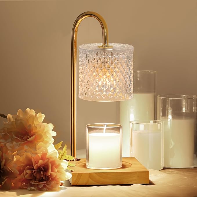 TigQiang Candle Warmer Lamp, Candle Lamp Wax Warmer, Timer & Dimmer 7-Levels, Fits Cup Jar Candle, Top Melting, Crystal Heater Lamp for Scented Wax, Elegant Home Decor, Clear Glass