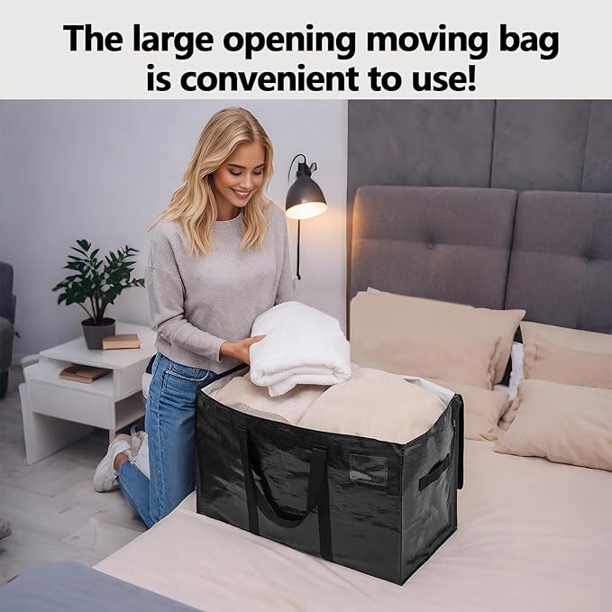 6 Pack Waterproof Moving Bags with Strong Zippers and Reinforced Handles, Real 100lb Capacity Extra Heavy Duty Large Storage Totes for Packing & Moving Storing, Alternative to Moving Boxes -95L,Black