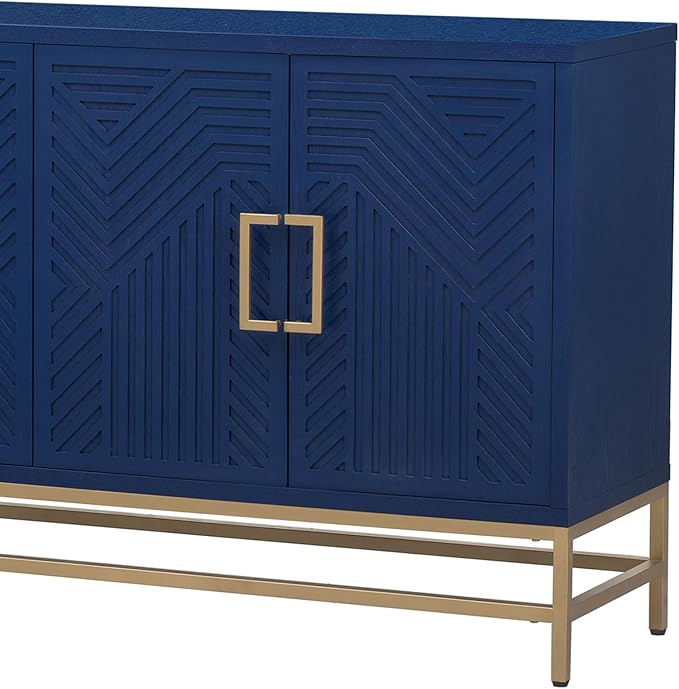 Amposei Accent Sideboard Cabinet 59.8-Inch Retro Credenza Console Storage Cabinet Dining Buffet Table with 4 Doors & Adjustable Shelves for Living Room Entrance, Navy