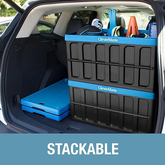 CleverMade Collapsible Storage Bins with Lids (62L, 3 Pack) – Heavy Duty Foldable Plastic Storage Crates for Garage, Closet & Trunk Organization - Obsidian