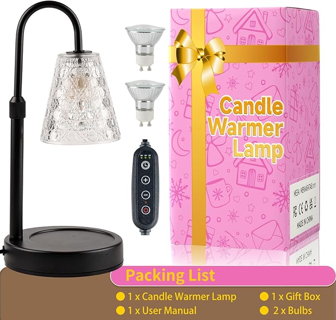 Candle Warmer Lamp with Timer Dimmable, Birthday Gifts for Women Mom, House Warming Gifts New Home Decor, Wax Melt Warmer for Jar Candles with 2 Bulbs