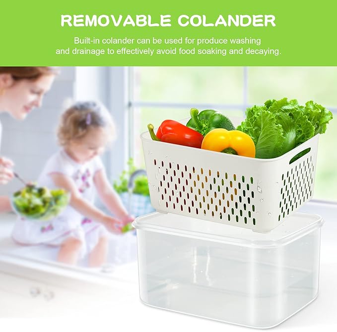 TBMax Fruit Storage Containers for Fridge Organizers and Storage, 10 Pieces Large Produce Saver with Airtight Lid & Colander for Berry Lettuce Salad Vegetable Storage, Refrigerator Organizers