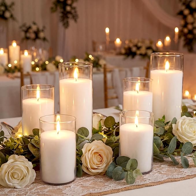 Gerrii 5lb Wedding Pearled Candle Sand 12 Wick 6 Cylinder Glass Vase Kit Refillable DIY Pearled Candle Making Kit for Wedding Table Centerpiece Gift Home Dating Holiday Party Decor