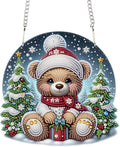 Christmas Diamond Painting Hanging Ornament Kit, 5D DIY Crystal Diamond Art Pendant with Bear Doll and Christmas Tree, Wall, Window & Door Decoration for Adults, Home Holiday Gift, 24.1 x 23.1 cm