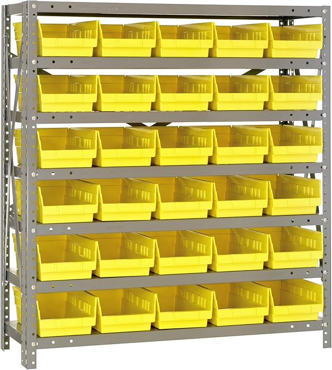 Quantum Storage Systems 1239-102YL Steel Shelving Unit with 4" Shelf Bins, 12" D x 36" W x 39" H, Yellow