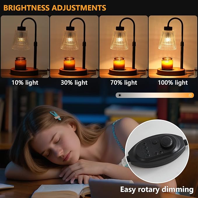 MEIXISUE Black Candle Warmer Lamp WithTimer and Dimmer,Fragrance Electric Wax Melt Warmer with 2 Bulbs,Scented Jar Lamp,Mother's Day/Birthday/Christmas Gifts for Mom/Wife,Home Decor,Adjustable Height