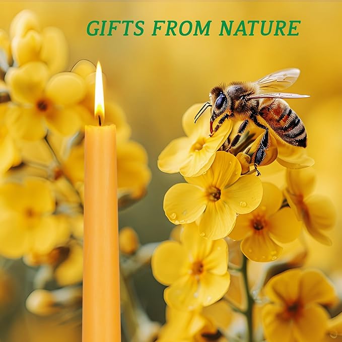 Pure 8" Natural 100% Pure Bees Waxs Candlesticks 4 Pack 20 Hour Long Burning Time,Unscented,Dripless and Smokeless for Home Decor, Party