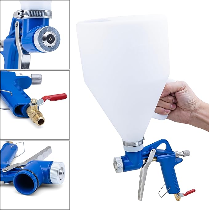 NEIKO 31227A Drywall Texture Sprayer, Air Texture Gun with 1.2 Gallon Hopper Gun, 3 Nozzles: 4 mm, 6 mm, 8 mm, Stucco Mud or Popcorn on Walls and Ceiling, Knockdown, Spray Gun with Handle