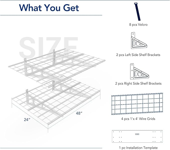 FLEXIMOUNTS 2 Pack 2x4ft Garage Shelving, Wall Shelf Garage Storage Rack, 24-inch-by-48-inch, White, Classic Series
