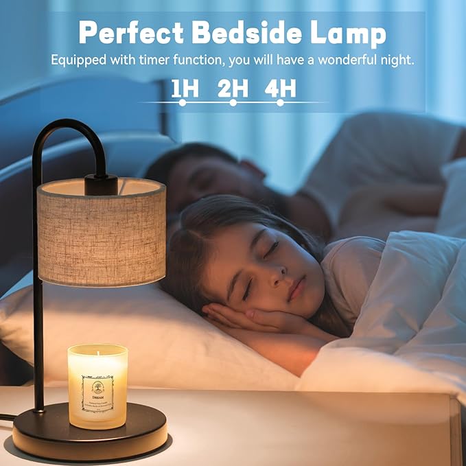 FINCMY Candle Warmer Lamp with Timer, Dimmable Candle Wax Warmer Candle Lamp Warmer for Scented Candles with 2 Bulbs, House Warming Gifts Birthday Gifts for Women Home Decor - Linen