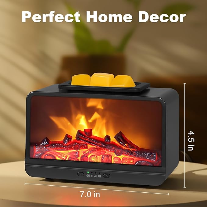 Flame Fireplace Wax Melt Warmer,Scentsy Wax Warmer with Timer, Electric Wax Warmer for Scented Wax with PTC Heating Plate, Wax Burner for Women Gifts & Home Decor(Black)
