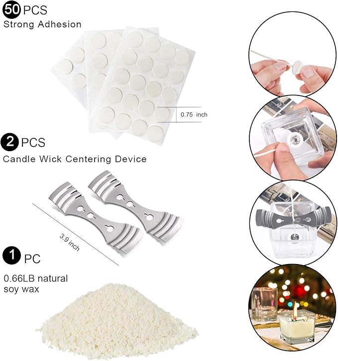 Candle Making Kit, Soy Wax DIY Candle Craft Tools Including Pouring Pot, Wicks, Wicks Sticker, 3-Hole Wicks Holder, Natural Soy Wax and Spoon