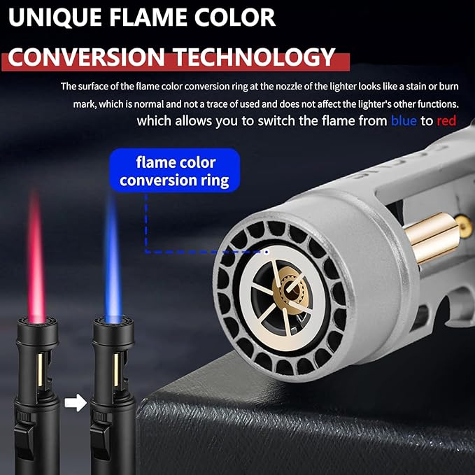 Torch Lighter, Butane Refillable Multifunction Straight Flame Bright Lighter Windproof Adjustable Color with Safety Lock Jet Lightsaber Flame for Outdoor, Campfires, BBQ, Candles, Camping